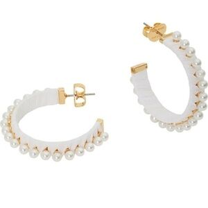 kate spade new york::Faux Pearl White Raffia Hoop Earrings::NWT::Summer White::
